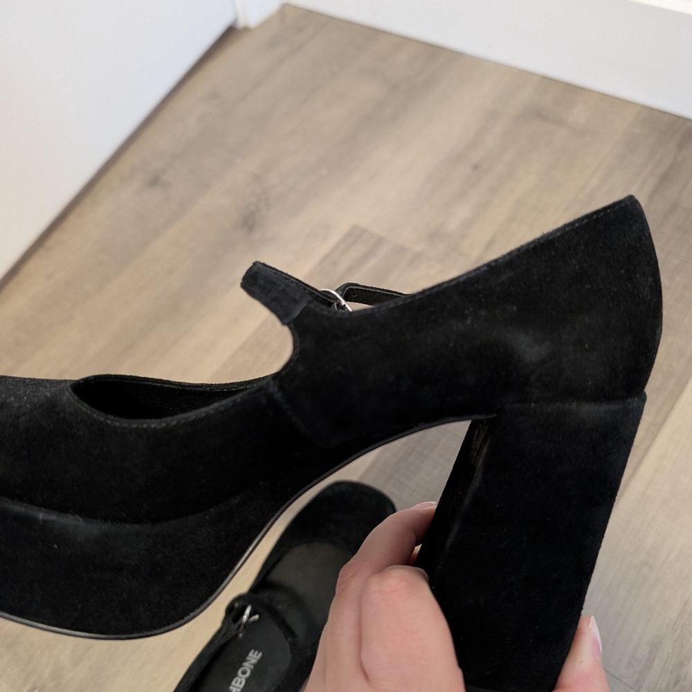 Wishbone Kate Black Suede Mary Jane Platform Heels - Picture 9 of 10